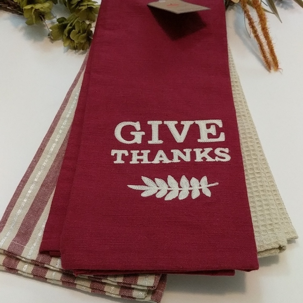 Give Thanks 3 Kitchen Tea Towels Thick